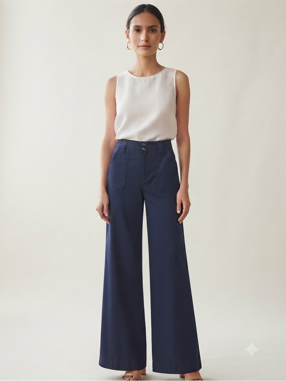 Maeve by Anthropologie Navy Wide-Leg Linen Blend Pants Size 2